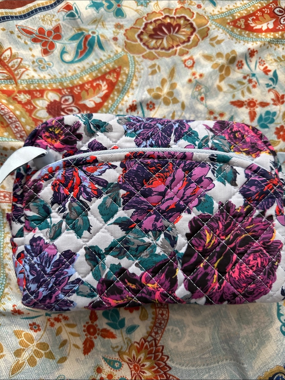 Vera Bradley Quilted Floral Cosmetic Pouch in Purple, Teal & Pink